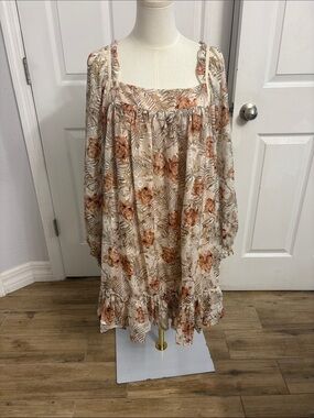 Boho Floral Peasant Dress in Cream and Rust